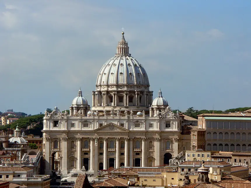 Dome of St. Peter's Basilica in Vatican City, seen from street level